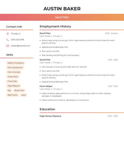 Sand Filler Resume
