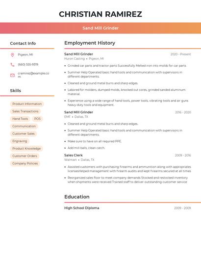 Sand Mill Grinder Resume