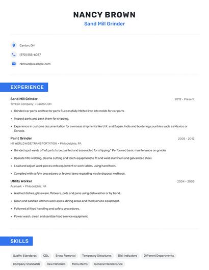 Sand Mill Grinder Resume