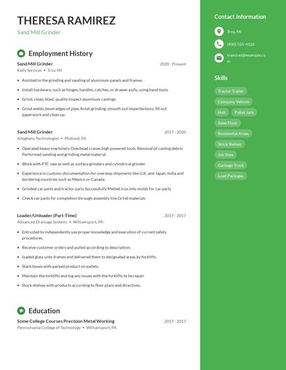Sand Mill Grinder Resume
