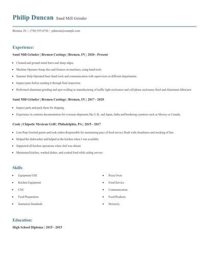 Sand Mill Grinder Resume