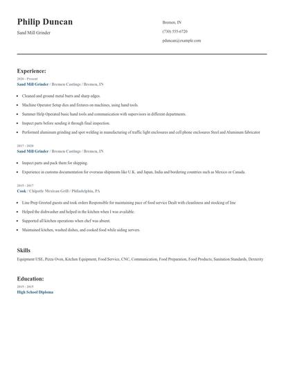 Sand Mill Grinder Resume