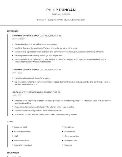 Sand Mill Grinder Resume