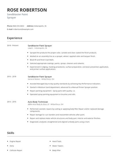 Sandblaster Paint Sprayer Resume