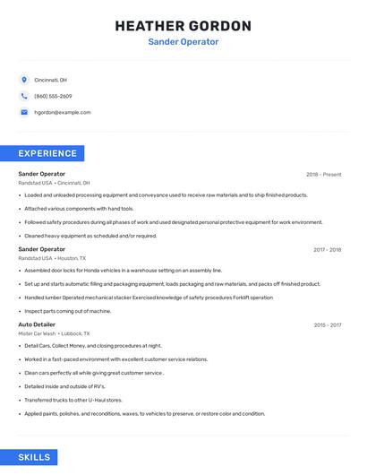 Sander Operator Resume
