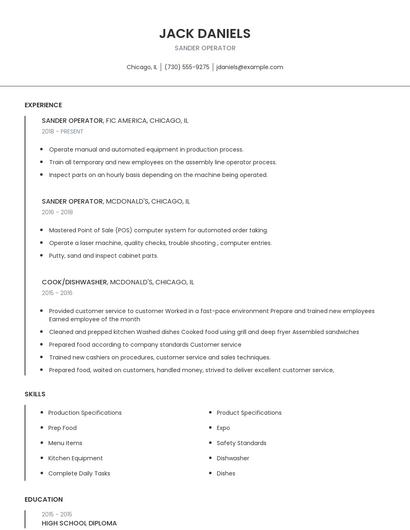 Sander Operator Resume