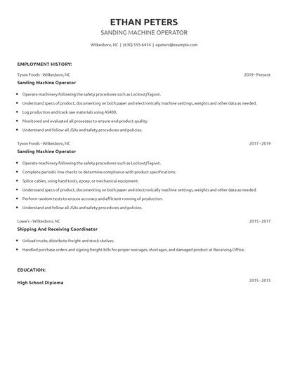 Sanding Machine Operator Resume