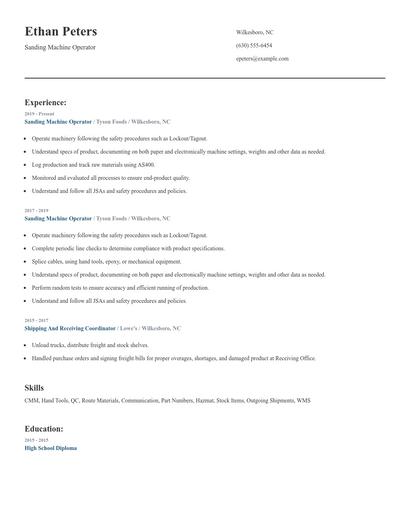 Sanding Machine Operator Resume