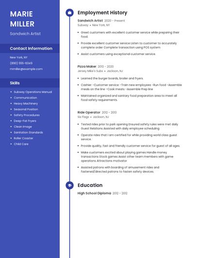 Sandwich Artist Resume