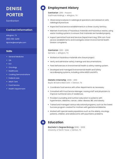 Sanitarian Resume