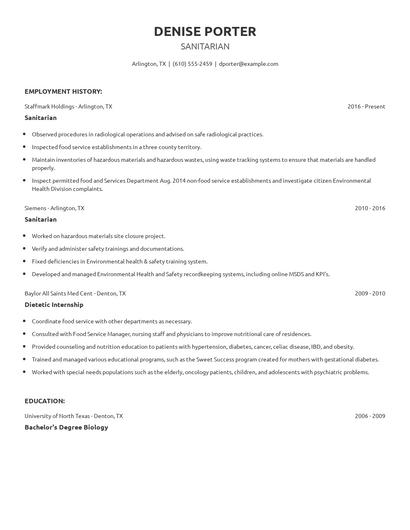 Sanitarian Resume