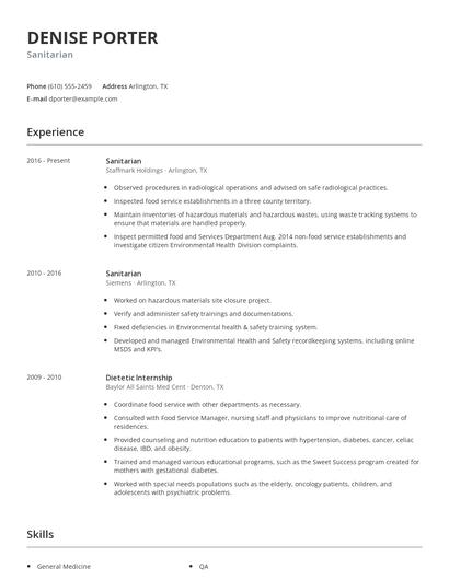 Sanitarian Resume