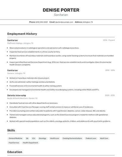 Sanitarian Resume