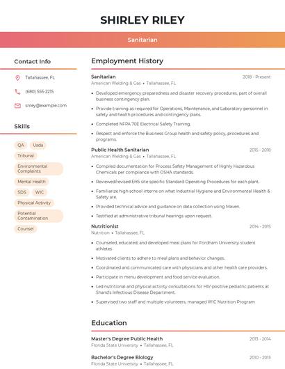 Sanitarian Resume