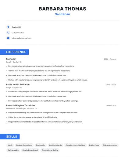 Sanitarian Resume