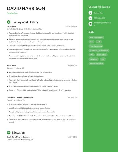 Sanitarian Resume