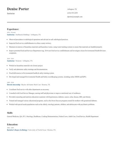 Sanitarian Resume