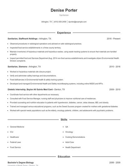 Sanitarian Resume