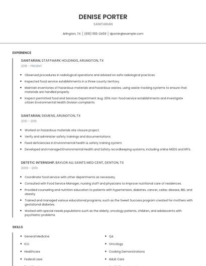 Sanitarian Resume