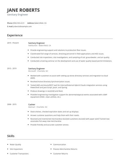 Sanitary Engineer Resume