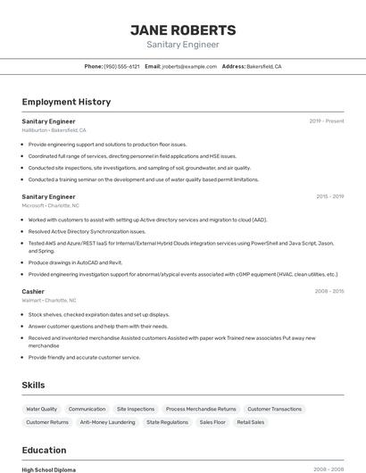 Sanitary Engineer Resume