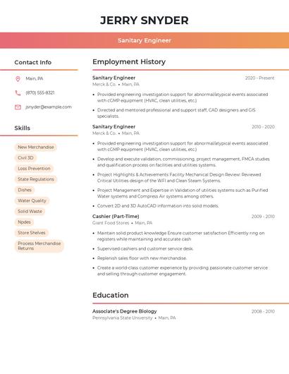 Sanitary Engineer Resume