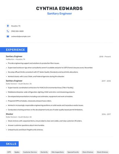 Sanitary Engineer Resume