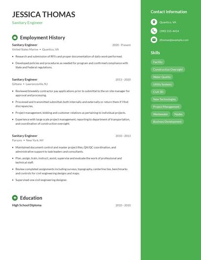 Sanitary Engineer Resume