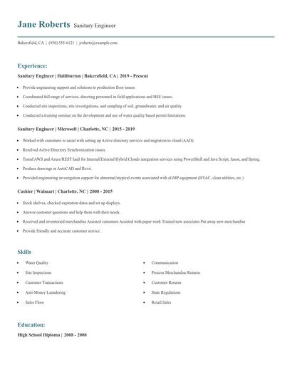 Sanitary Engineer Resume