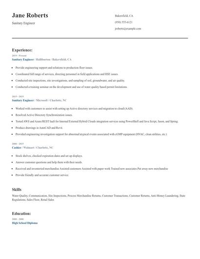 Sanitary Engineer Resume