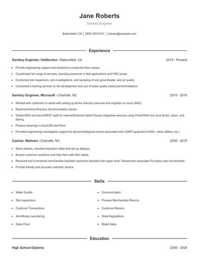 Sanitary Engineer Resume