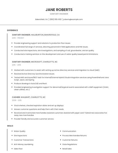 Sanitary Engineer Resume