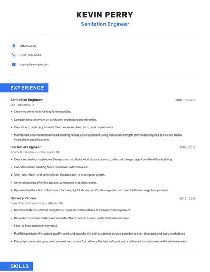 Sanitation Engineer Resume