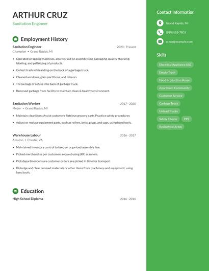 Sanitation Engineer Resume