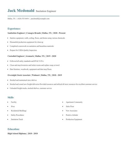 Sanitation Engineer Resume