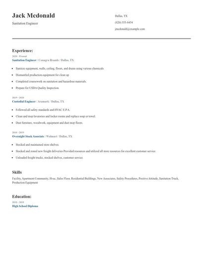 Sanitation Engineer Resume