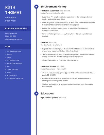 Sanitation Supervisor Resume
