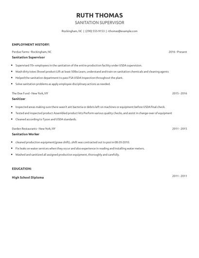 Sanitation Supervisor Resume
