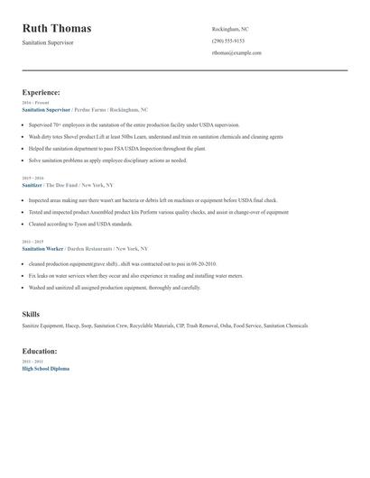Sanitation Supervisor Resume