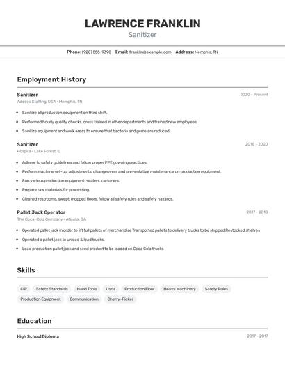 Sanitizer Resume