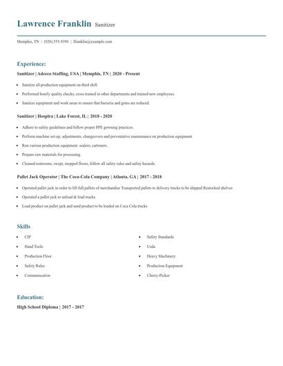 Sanitizer Resume