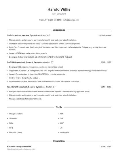 SAP Consultant Resume