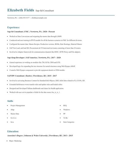 Sap-Sd Consultant Resume