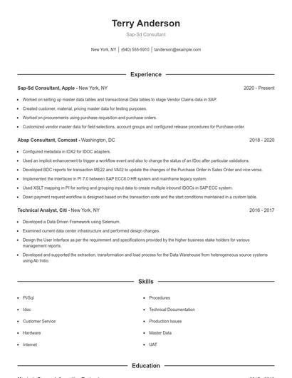 Sap-Sd Consultant Resume