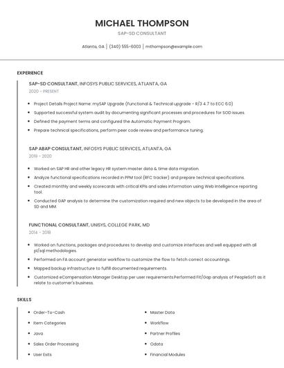 Sap-Sd Consultant Resume