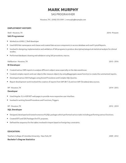 SAS Programmer Resume