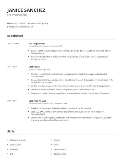SAS Programmer Resume