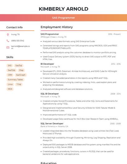 SAS Programmer Resume