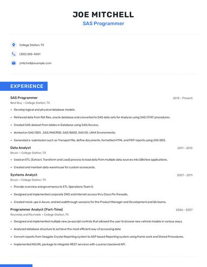 SAS Programmer Resume