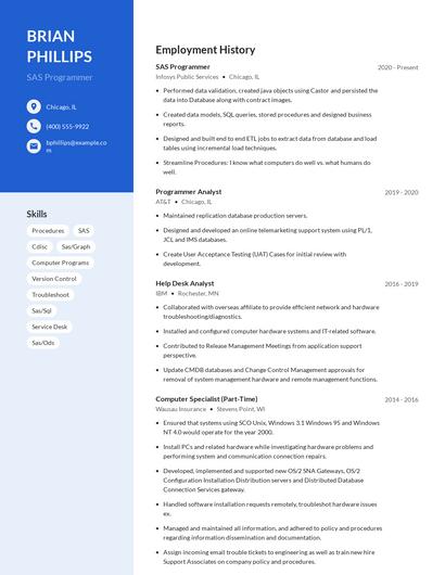 SAS Programmer Resume